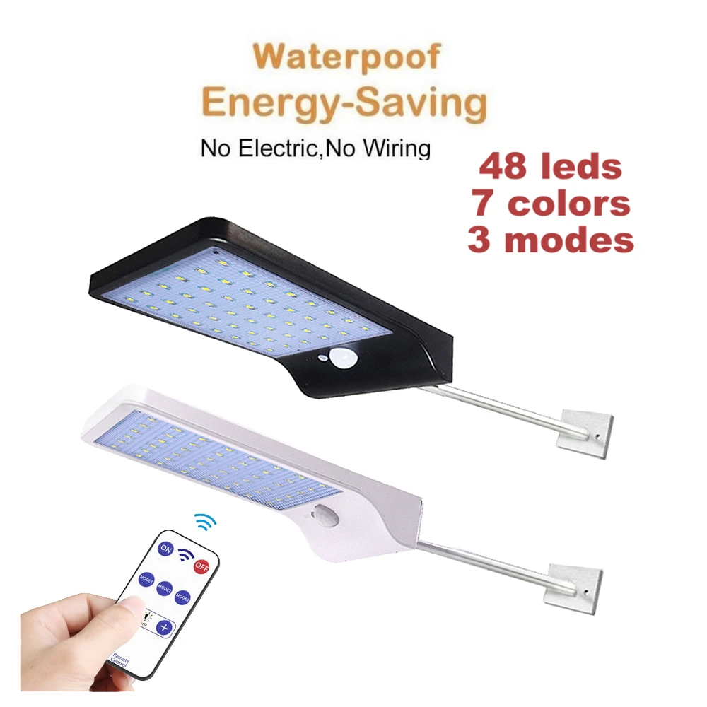 

Adjustable Solar Light 48 LED PIR Motion Sensor Solar Lamp Three Modes Remote Control Outdoor Garden Street Yard Wall Lig