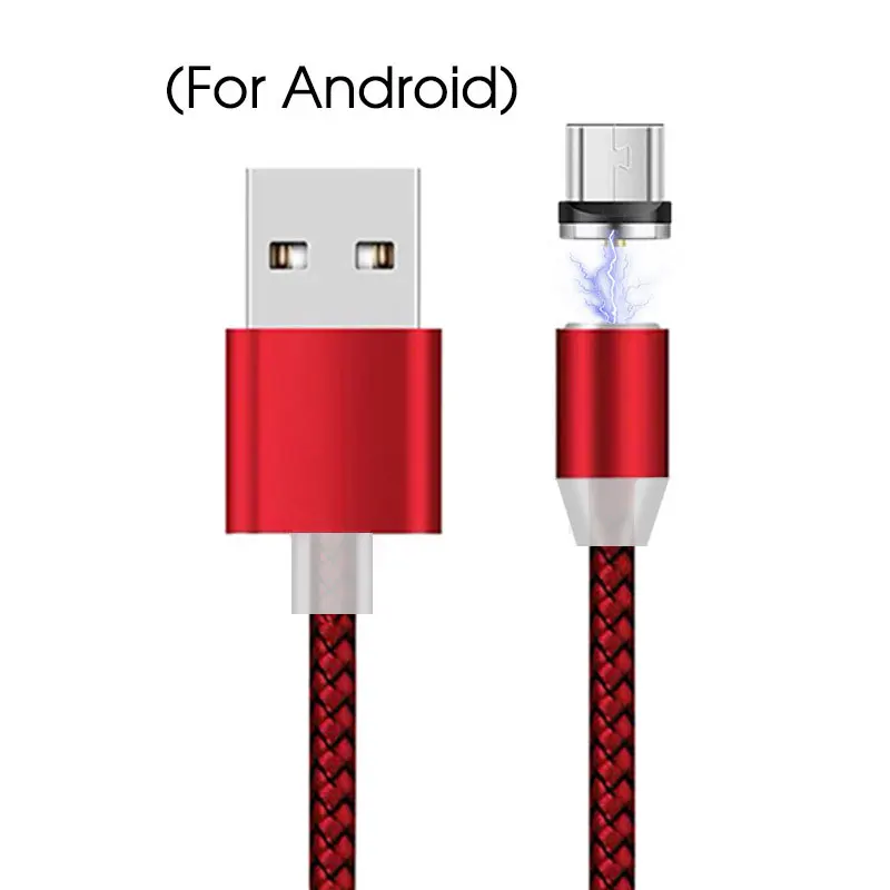 Магнитный usb-кабель 2, 1 м для быстрой зарядки и передачи данных oppo, максимальный магнит для xiaomi redmi, зарядное устройство, кабель Micro USB type-C для samsung - Color: Micro USB Red