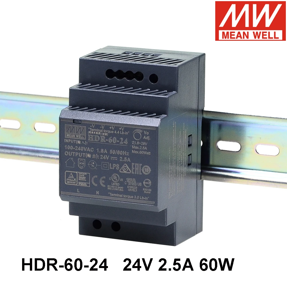 AC85-264V DIN Rail Switching Power Supply for MW 60W HDR-60 5V 12V 15V 24V 48V 