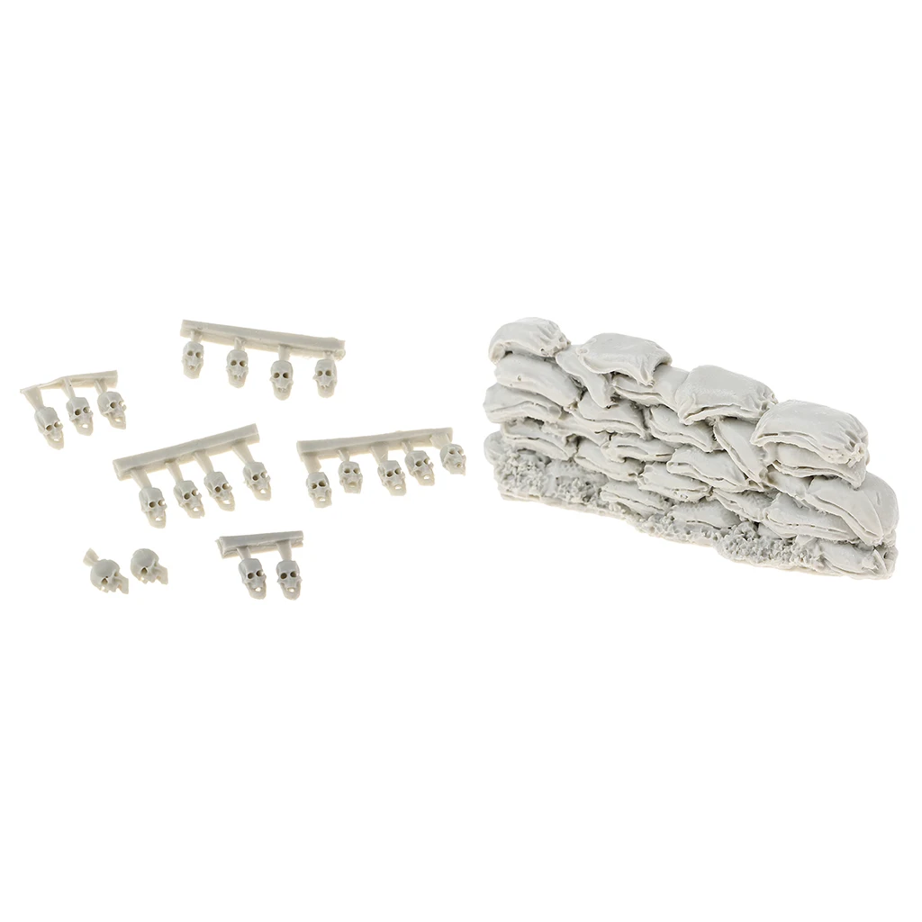 Resin Soldier War Scenario Model Soldier Head Skeleton Skull Scene and War Sandbag Wall Resin Model Kits