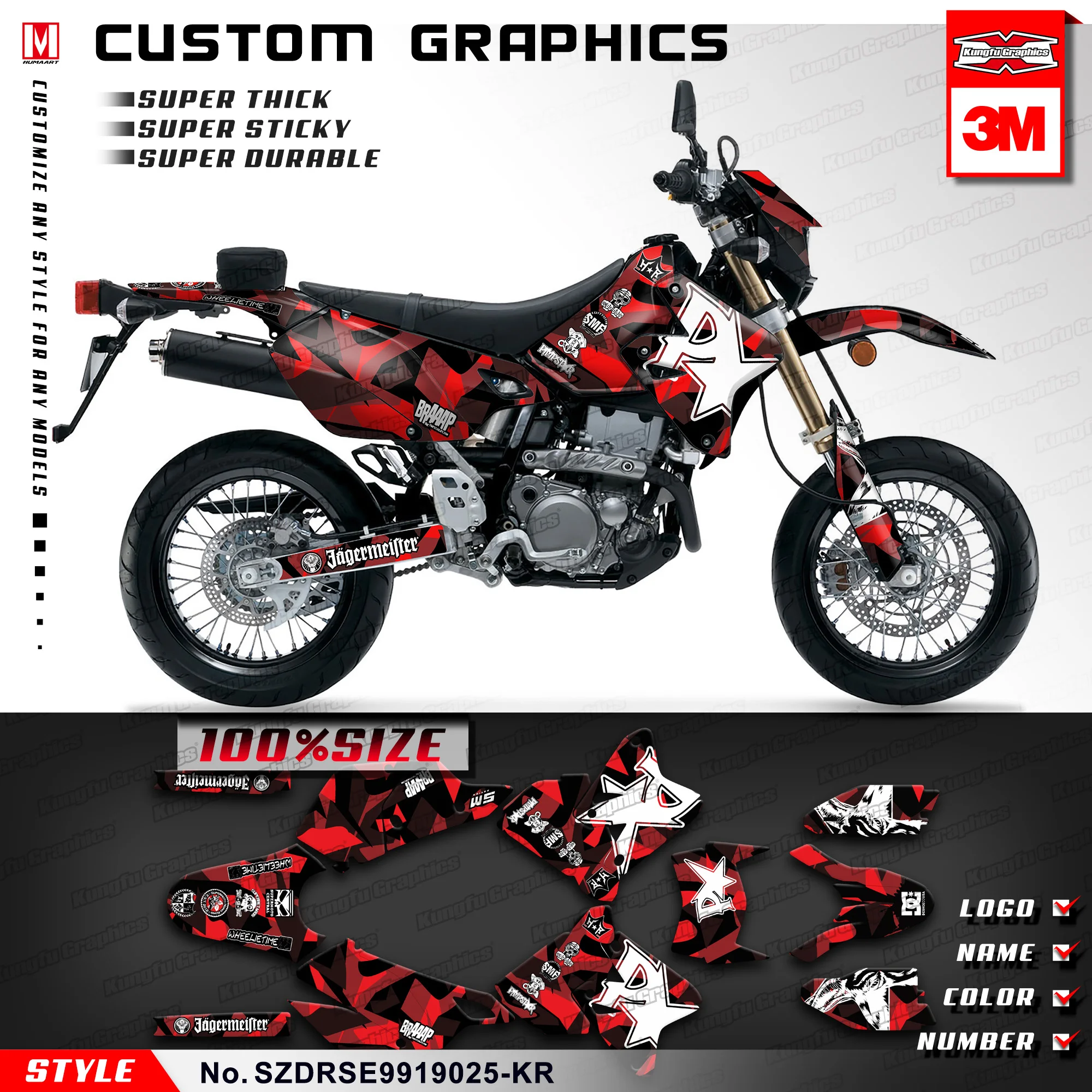 Kungfu Graphics Enduro Race Sticker Kit Mx Decals Full Wraps For