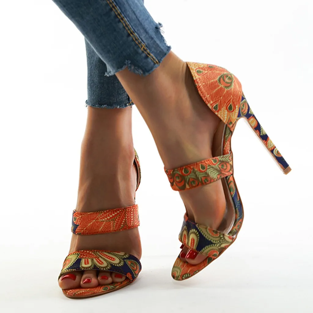Snakeskin sandals Women's Round Toe Women summer Stiletto High Heel shoes woman Open Sandals Casual Shoes sandalia feminina | Обувь