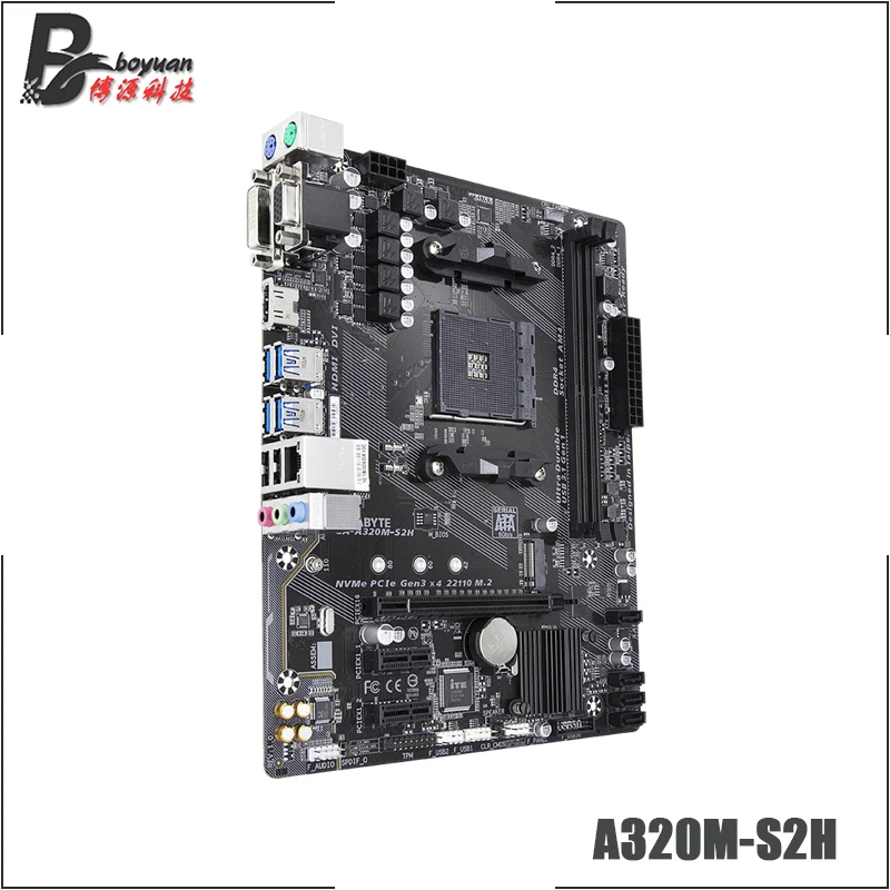Gigabyte GA A320M S2H M ATX AMD A320/DDR4/M.2/USB3.1/sta3.0/SSD/New/32G/Двухканальный/Поддержка R9 3900X Socket AM4