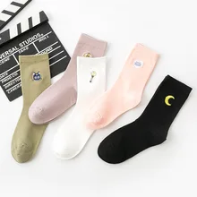 Dreamlikelin/Харадзюку; уличная одежда; женские носки с вышитыми героями мультфильмов для студентов; женские хлопковые носки для девочек; сезон осень-зима