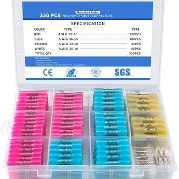 

330/200/100PCS Heat Shrink Butt Connectors-Waterproof Electrical Wire Connectors-Insulated Crimp Connectors Butt Splice