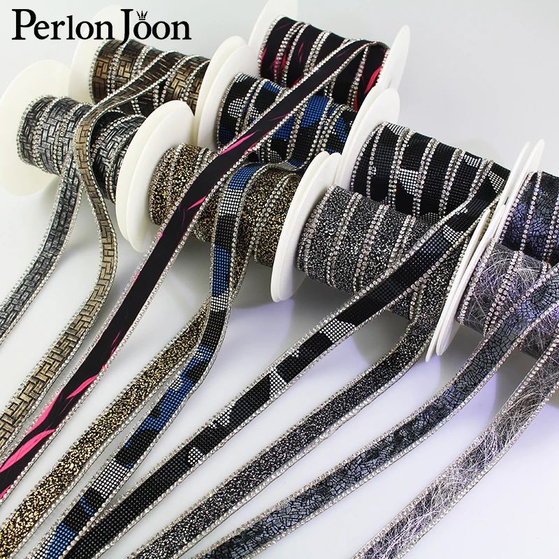 

1 yard 1.5cm width hot fix ribbon rhinestone leather style webbing rhinestone tape iron on shoes bag clothing accessories TR010