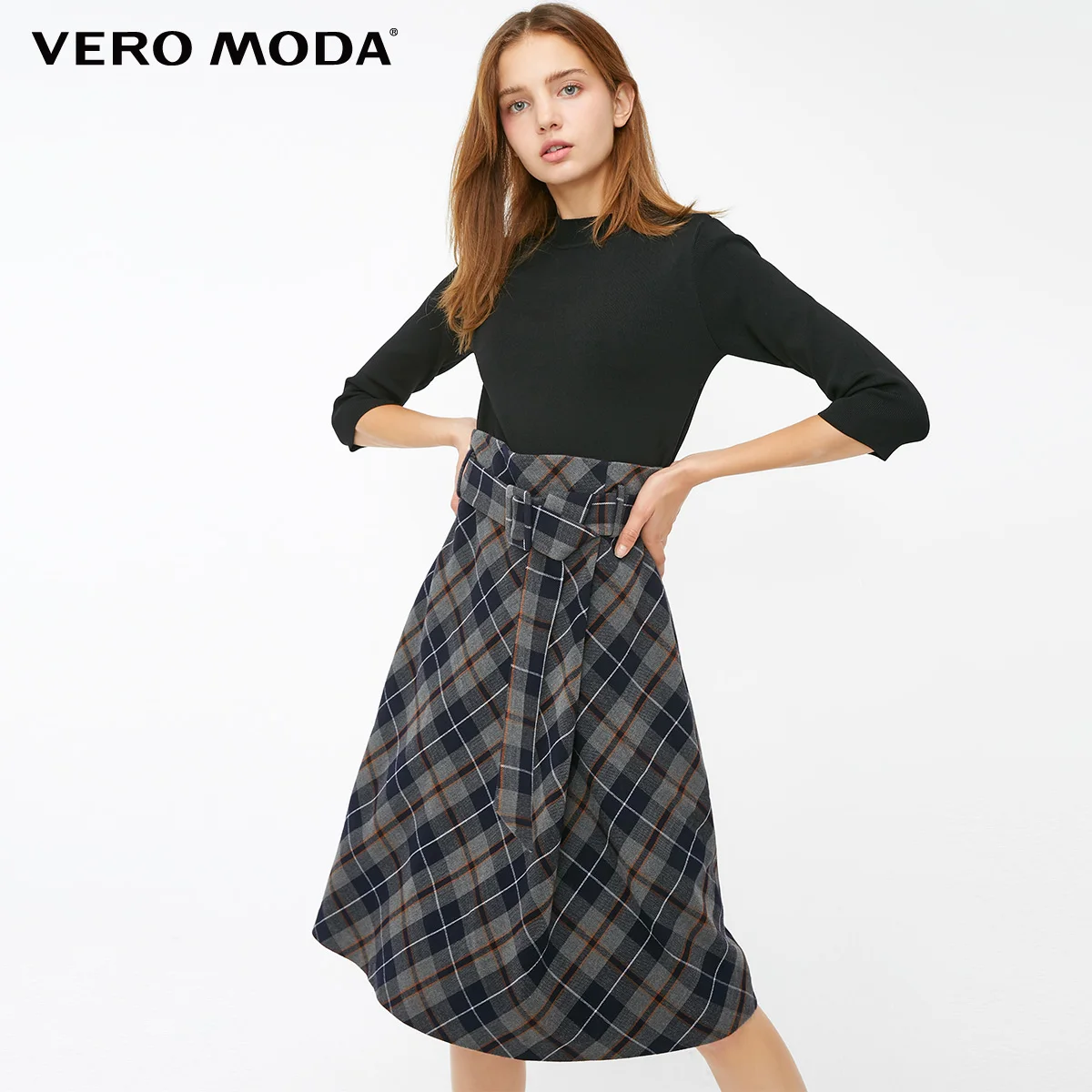 Vero Moda женское трикотажное платье с 3/4 рукавами в клетку | 31917C511 - Цвет: Granit mel.