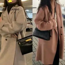 Women Wool Coat Winter Long Black Jackets and Coat Pattern Overcoats Single Button Warm Wool Coat
