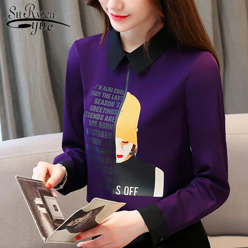 

Womens tops and blouses 2019 blusas button long sleeve plus size tops for women Cartoon Peter pan Collar womens clothing 5418 50