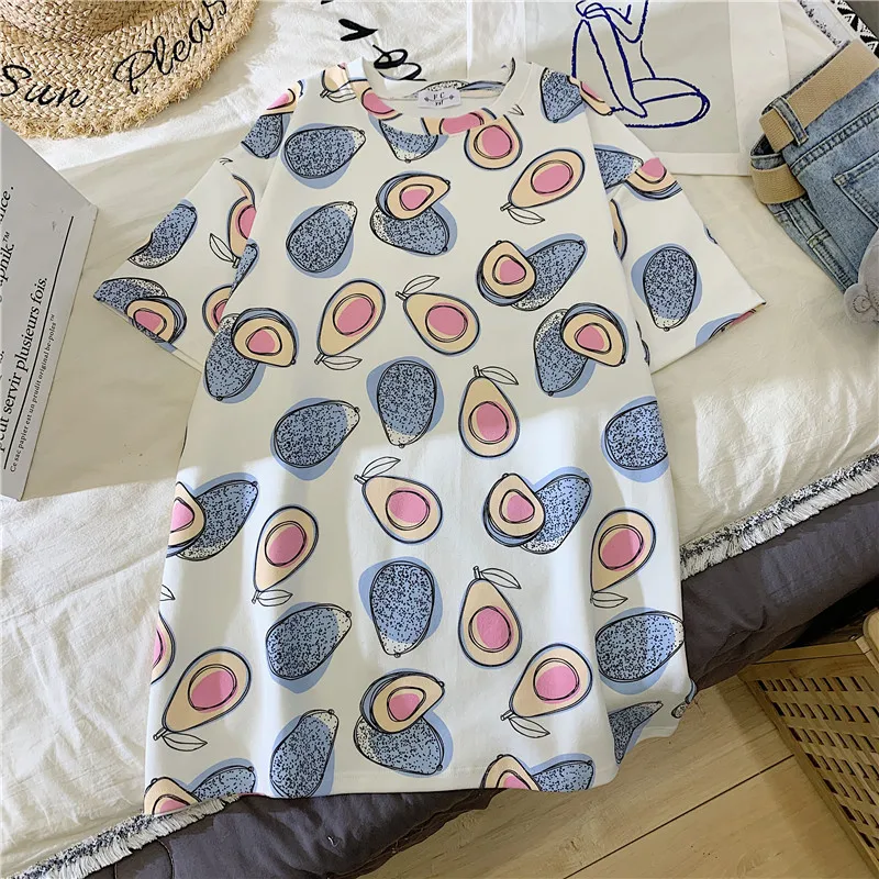 GCAROL 2020 Spring Summer Women Cartoon T-shirt Oversized Graphic Stripes Graffiti Long Tees Multi-design harajuku Tops