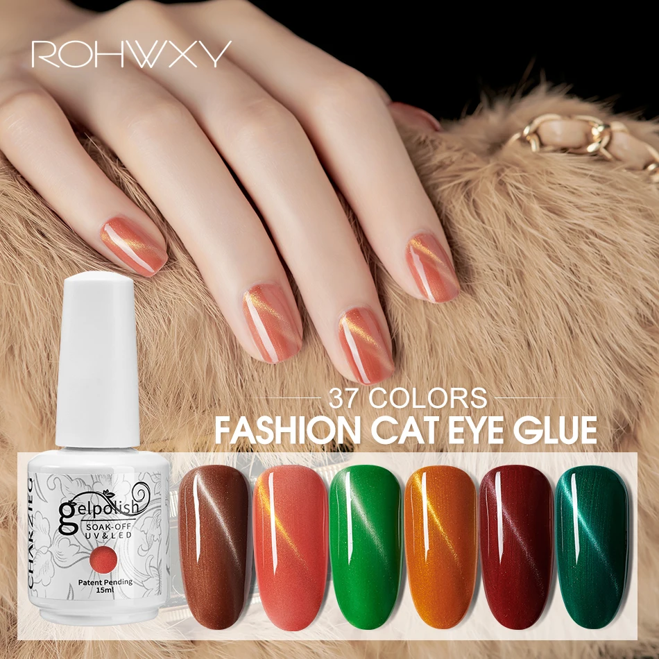 ROHWXY 15ml UV Gel Polish For Manicure Cat Eye Nail Soak off Enamel 190 Colors Hybrid Varnish Art Tools Magnet | Красота и здоровье