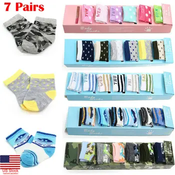 

7 Pairs Newborn Baby Boy Girl Cotton Sock Soft Breathable Ankle Sock 0-6M