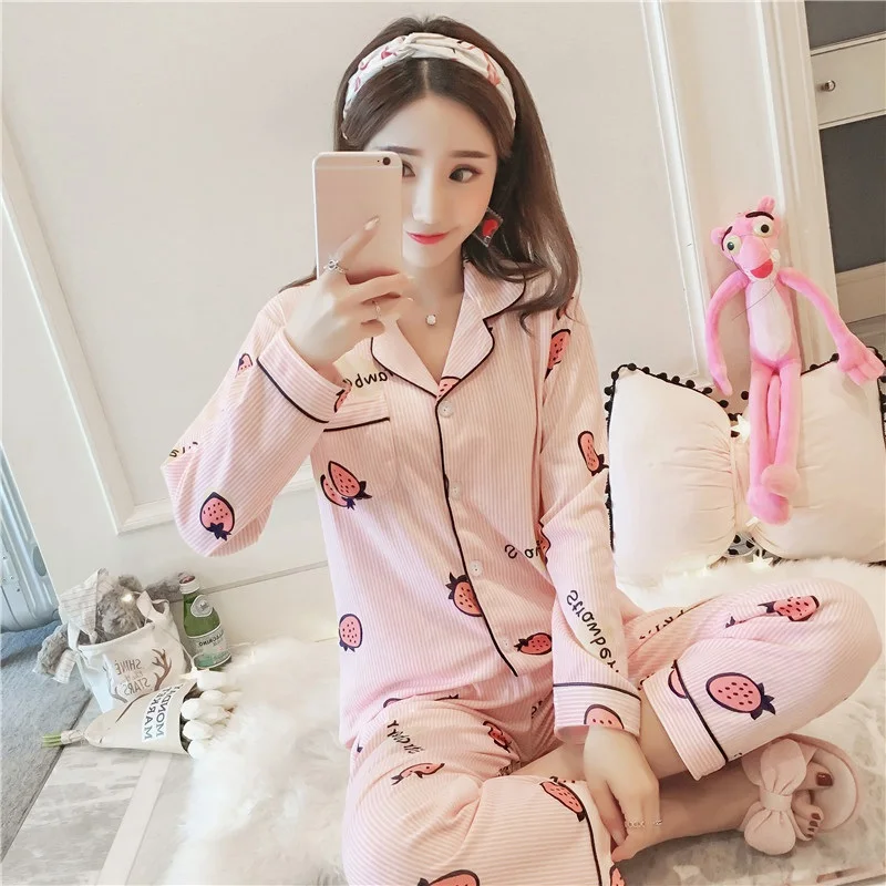 

Women's Pajamas Set Long Sleeve Striped Printed Sleepwear Set Women Homewear