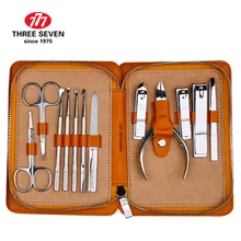 Три семь 777 высокое качество Нержавеющая Сталь Серебряный набор для маникюра и педикюра кусачки для ногтей Инструменты 12 в 1 роскошный набор NTS-3006