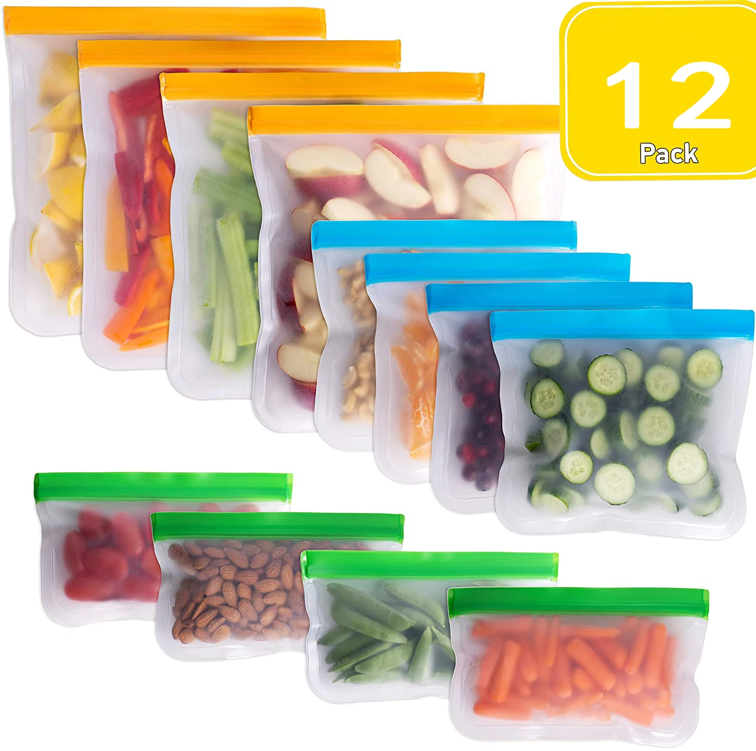 12pcs Reusable Food Storage Bags Flat Freezer Bags Gallon Leakproof