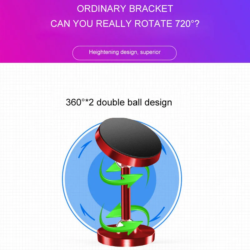 Кронштейн для мобильного телефона, металлический магнитный автомобильный держатель для телефона с двумя шариками, Автомобильный Кронштейн для мобильного телефона