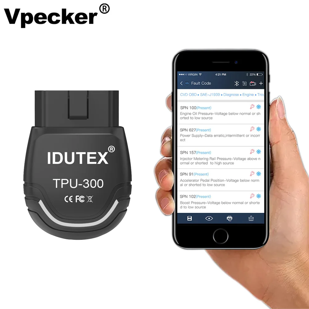 IDUTEX TPU300 OBD2 Bluetooth пассажирский Универсальный 2 в 1 автомобильный Грузовик OBD