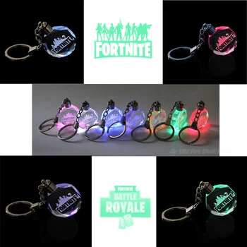 

Fortnight Colorful Crystal Keychain Fortnites LED Light Key Chain Kid Luminated Glass Key Ring Child Souvenir Christmas Gifts