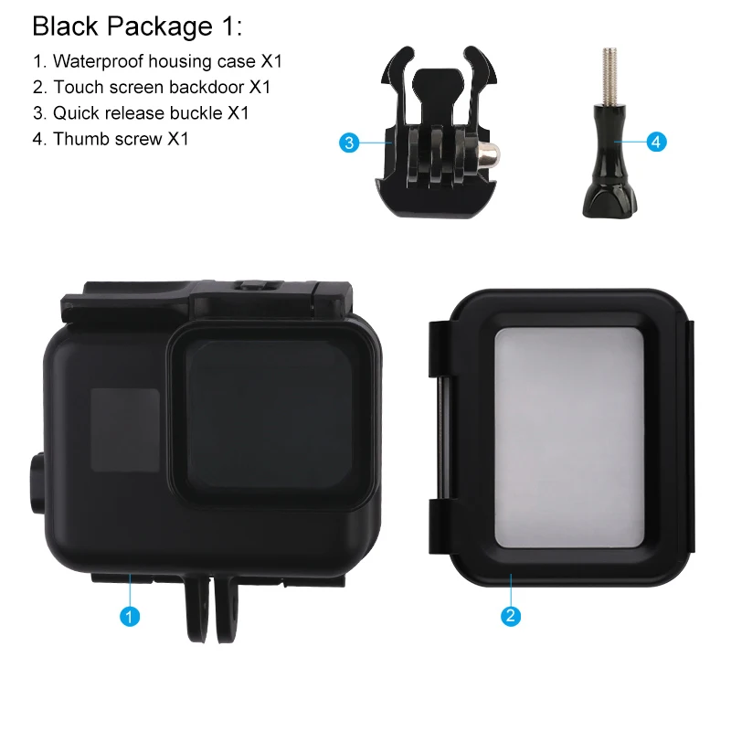 Black Package 1 60 м подводный дайвинг водонепроницаемый корпус чехол+ погружение цветной объектив фильтр комплект для GoPro Hero 5 6 7 Черный Камера go pro Аксессуары - Цвет: Black Package 1