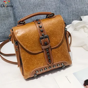 

DORANMI Leather Schoolbag Women's Backpacks 2019 Autumn Fashion Female Rucksacks Square Back Shoulder Bag Autumn Mochila DJB812