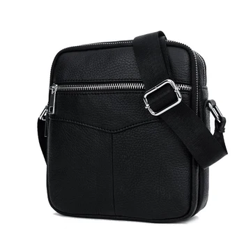 

BULLCAPTAIN Fashion Genuine Leather Shoulder bag men causal Crossbody Bags Small Brand double Zipper Male Messenger Bags