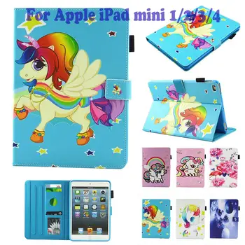 

Fashion Unicorn Cat Dog Panda Pattern Stand Pu Leather Fundas Case For Apple iPad Mini 1/2/3/4 Mini 4 Tablet Cover Cases Coque