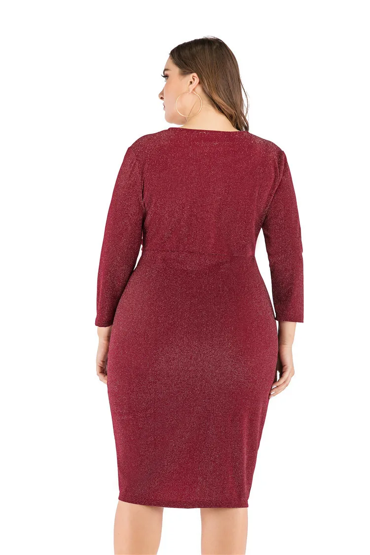 Платье размера плюс 5XL с глубоким v-образным вырезом, женское платье с рукавом три четверти, сексуальное облегающее платье миди для офиса, Элегантное повседневное Клубное платье