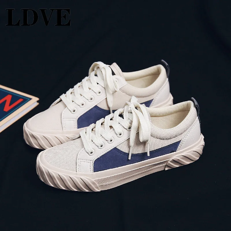

2019 Spring Autumn New Style Women Vulcanized Solid Shoes Sneakers Ladies Lace-up Casual Shoes Breathable Walking Canvas Shoes