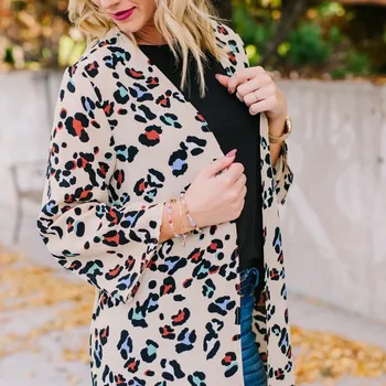 

2020 Fashion Women's Open Front Leopard Printing Jackets Long Sleeve Lightweight Coat Cardigan Trench For Female Autum #3