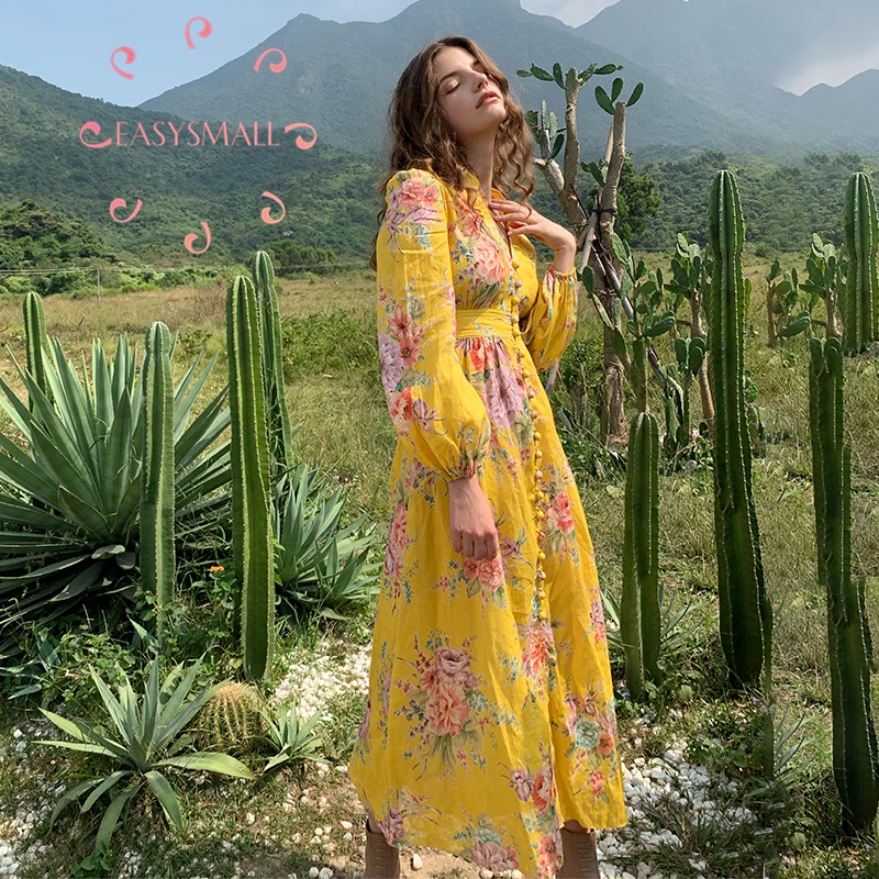 EASYSMALL For love lemons, женское платье, модное, Пляжное, сексуальное, с цветами, высокое качество, Vestidosparty, вечернее, с высокой талией, желтые платья