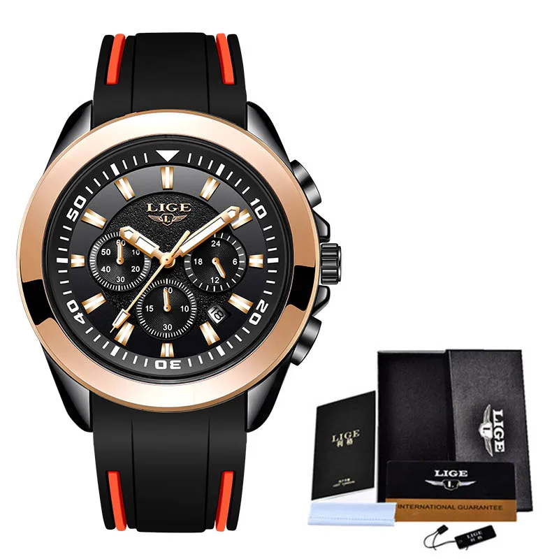 S All Black Rose LIGE новые мужские часы Топ люксовый бренд Мужские Силиконовые автоматические кварцевые часы с датой мужские водонепроницаемые спортивные часы Relogio Masculino - Цвет: S All Black Rose