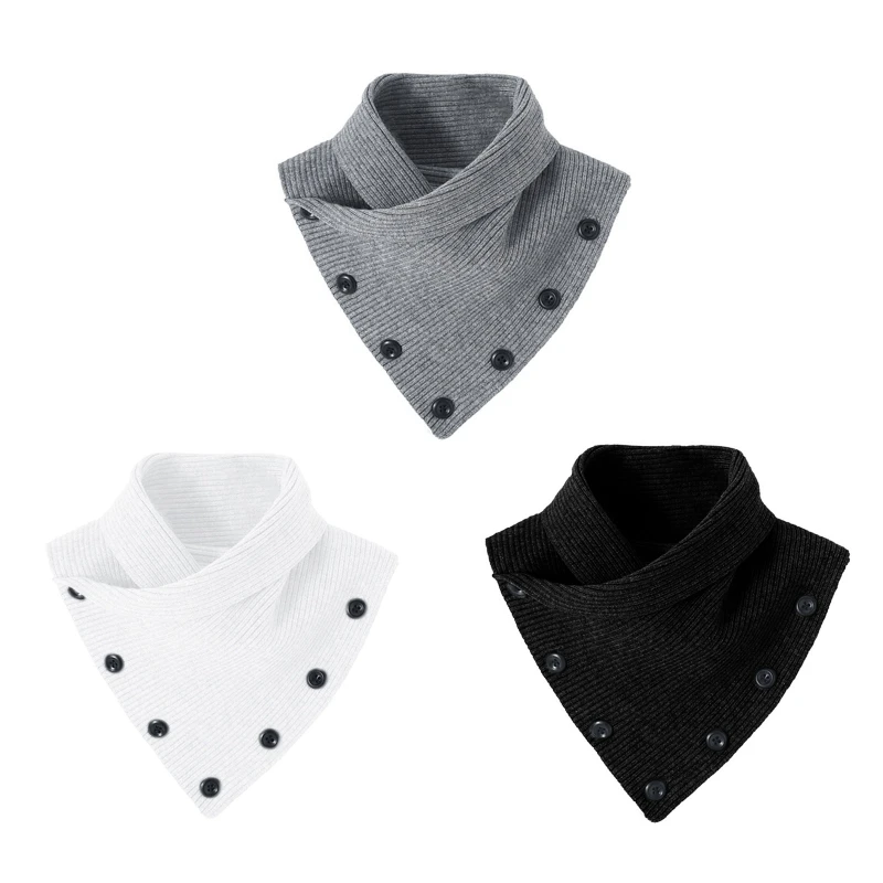 

Women Winter Knit Turtleneck Fake Collar Button Short Triangle Scarf Neck Warmer X5XA