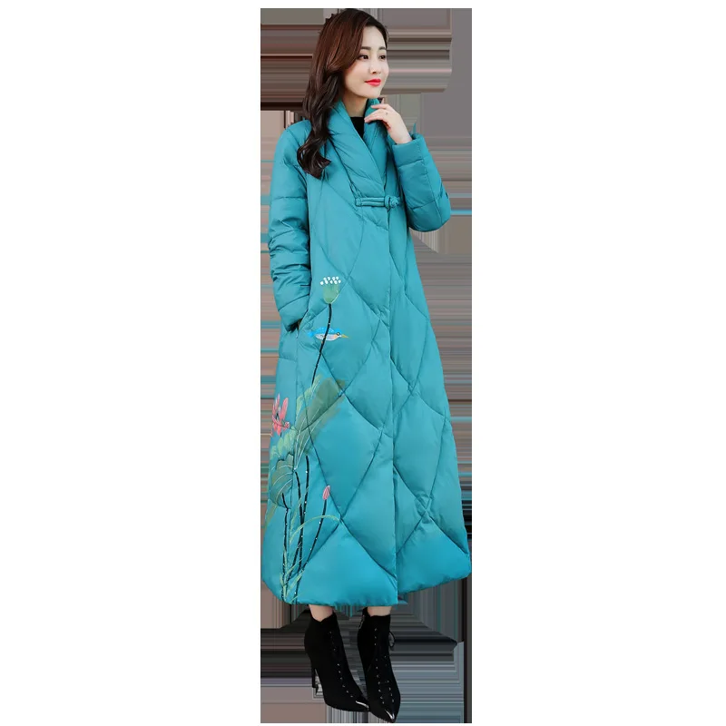 

2018 Winter Hidden Button Hooded Solid Color Casual Long Sleeve Mid-length Cotton Coat