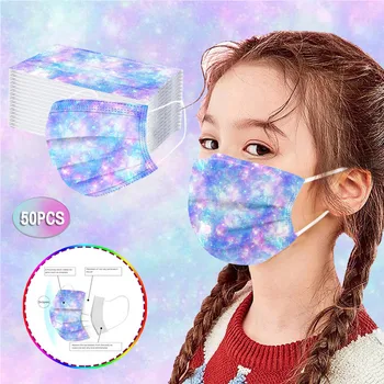 

50PC Children Tie-dye Gradient Printed masque jetable Three-Layer Non-woven mascarillas Dust-Proof Daily Care Disposable Mask
