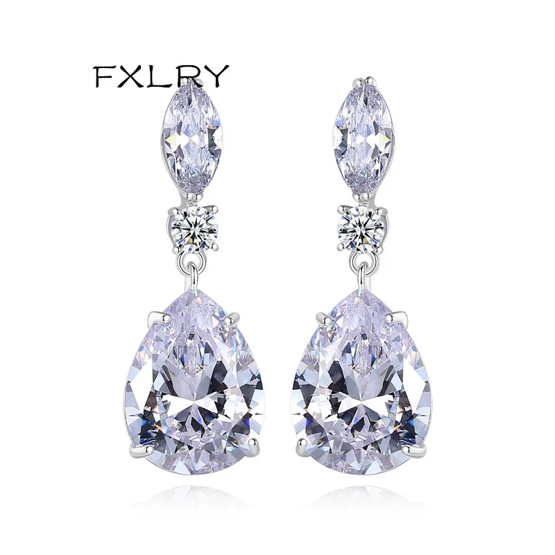 Fxlry New White Color Cubic Zirconia Waterdrop Earrings For Women Blue Cz Earrings For Women Fashion Jewelry