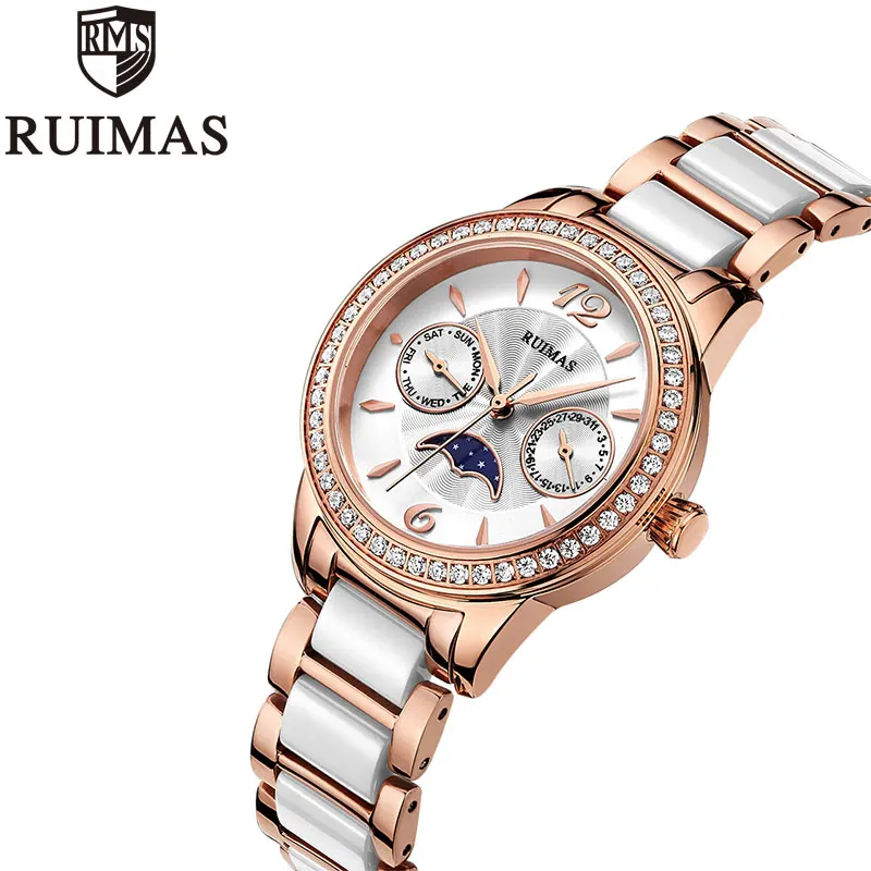 

Ruimas Women Watches Luxury Quartz Watch for Ladies Elegant Wristwatch Chronograph Ultra Slim Stainless Steel Links Clock 6692