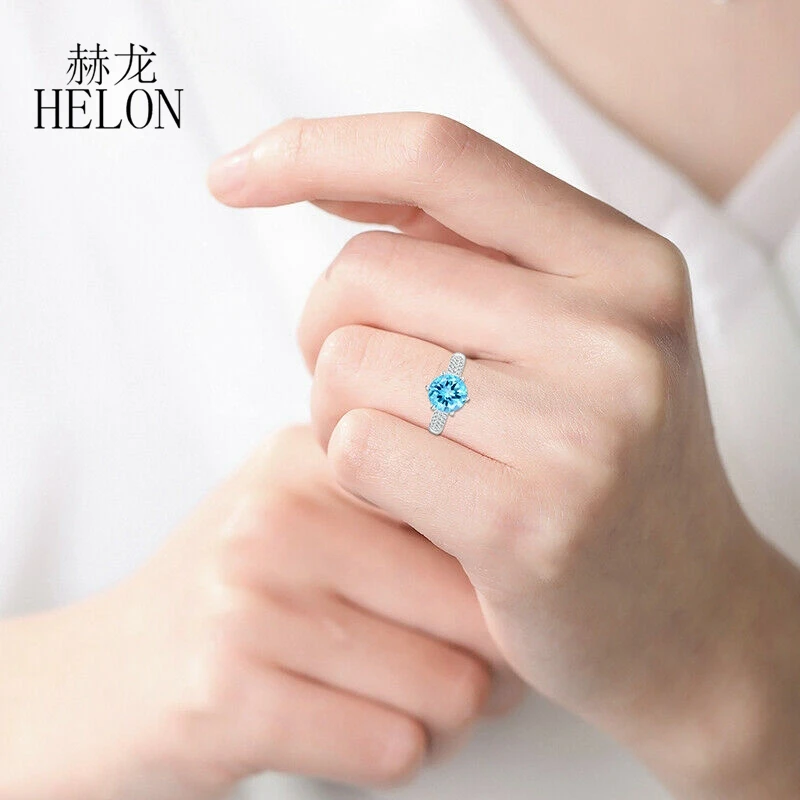 Твердые 14 к белое золото Сертифицированный круглый 4.12ct натуральный голубой топаз 0.4ct бриллианты обручальное кольцо для женщин специальные цветы ювелирные изделия