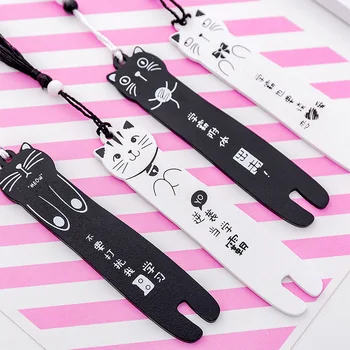 

Kawaii Cartoon Cat Wooden Bookmarks for Books Creative Black White Color Bookmark Tassel Book Page Student Stationery Supplies