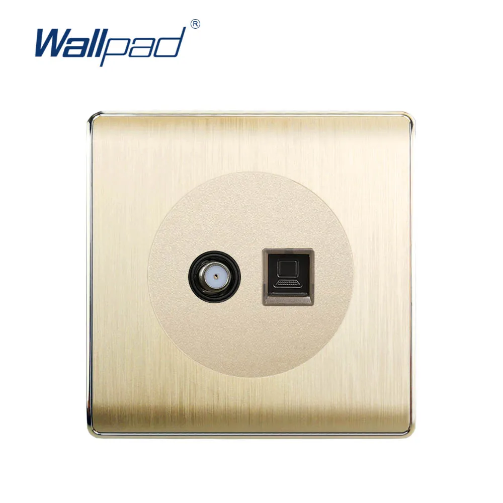 

Wallpad 2020 Satellite DATA Socket Wall Socket Computer Network Internet Weak Electricity Outlet Gold PC Brushed Panel For Home