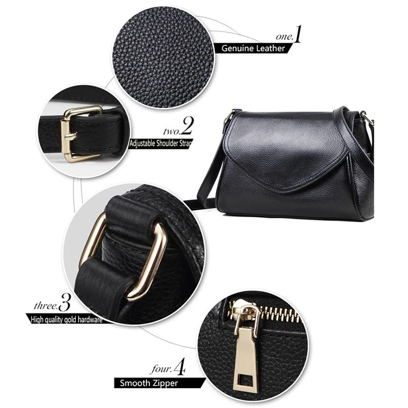 Сумка мессенджер Qiwang черная из натуральной кожи 2019|genuine leather shoulder bag|leather bagbrand women bag