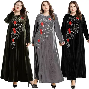 

Islamic Muslim Women Embroidery Velvet Abaya Long Maxi Dress Robes Abayas Jilbab Kaftan Dubai Casual Plus Size Winter Cocktail