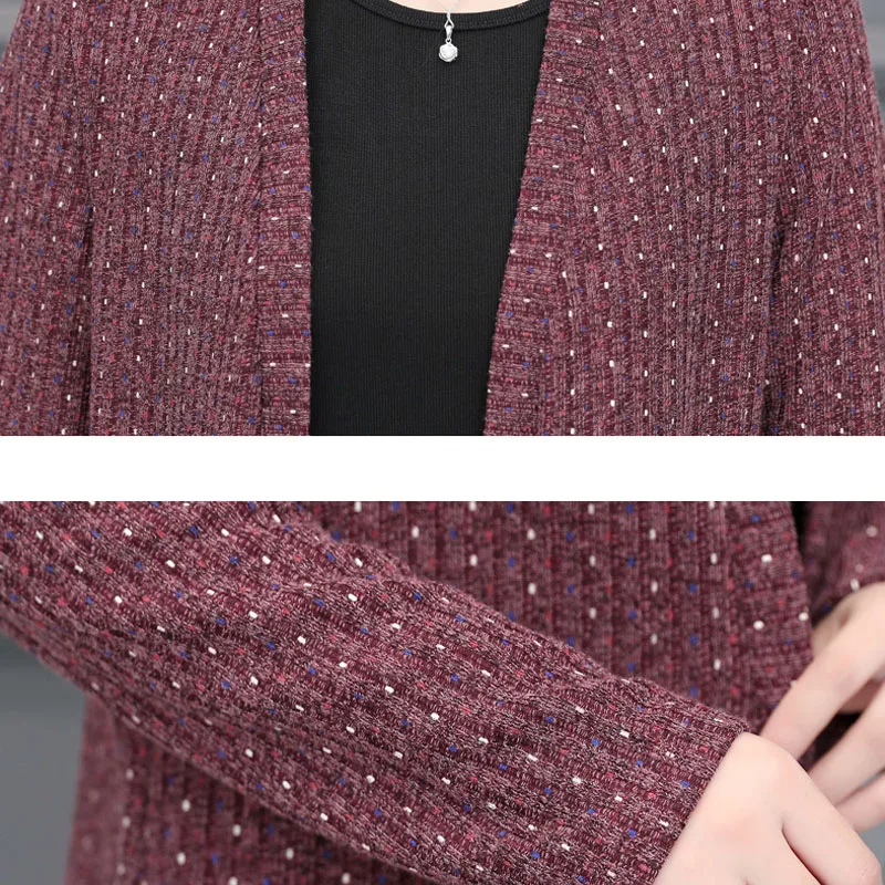 Ohryiyie плюс размер 5XL в горошек женский свитер кардиган осень зима длинный винтажный вязаный свитер женский толстый пальто XL-5XL