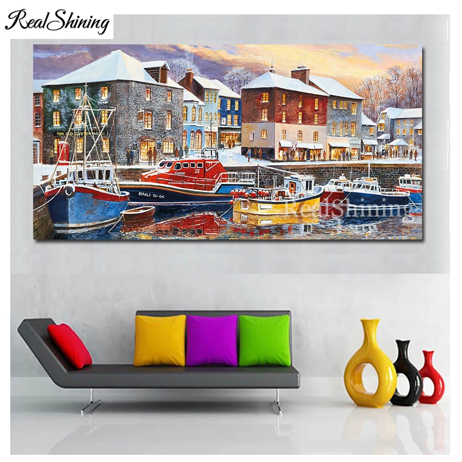 Padstow Winter Full Square Round Drill Large Size 5d Diy Diamond Painting Harbor Seaside Scenery Mosaic Embroidery Sale Fs7166 Diamond Painting Cross Stitch Aliexpress
