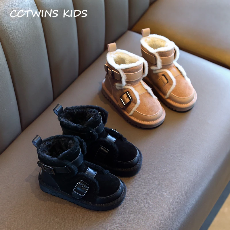 CCTWINS Kids Shoes Winter Girls Fashion with Fur Snow Boots Boys Casual Short Boots for Children Black Warm Shoes SNB092