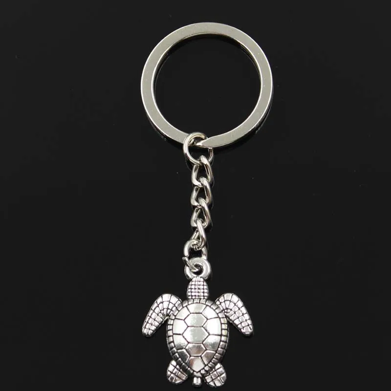Fashion Keychain 26x23mm Tortoise Turtle Sea Silver Color Pendants DIY