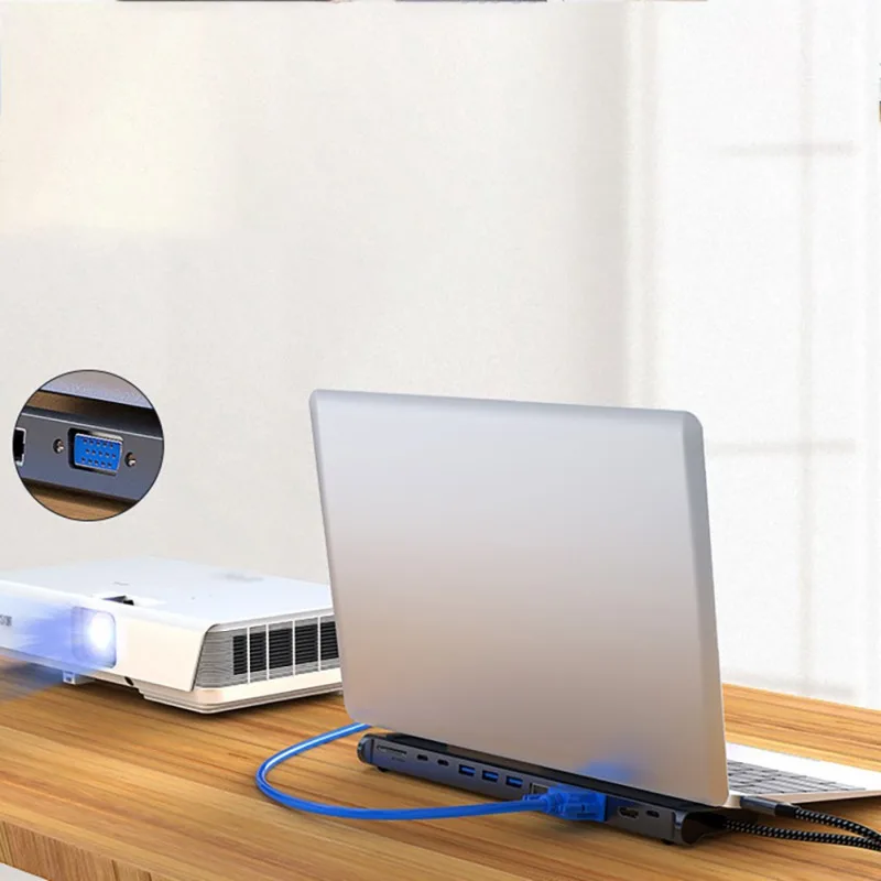 Alloy 12-in-1 Multi-function USB3.0 Port Docking Station Type-c To HDMI HD HUB RJ45 3.5mm for TV/Projector/Speaker Card Reader