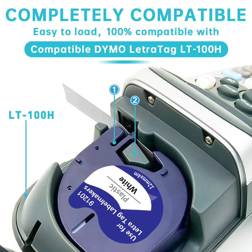 Absonic 91203 91223 12mm 라벨링 테이프 교체 Dymo Letratag 91333 검정색 프린터 리본 LT 라벨 제조업체 QX50 LT-100H