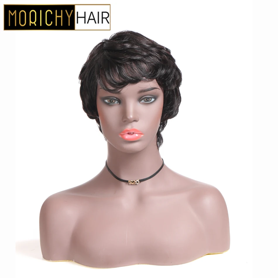 

MORICHY 100% Brazilian Non-remy Human Hair Wig Natural Dream Curls Short Feline Cut with a big Meow Black Hair Full Machine Wigs