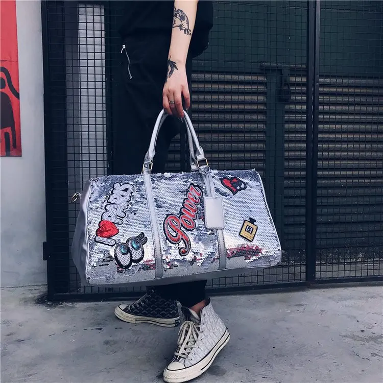 Дорожная сумка с блестками для женщин и мужчин вместительный мешок выходных