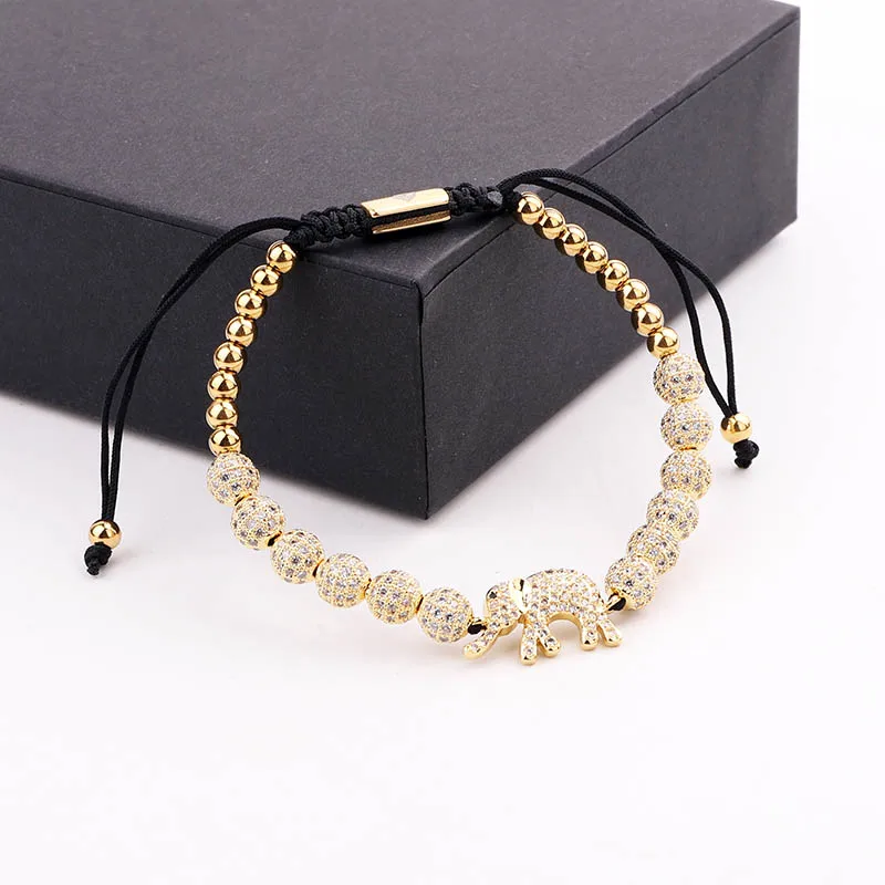 High Quality Women Bracelet Luxury CZ ball Lucky Elephant Charm Macrame Hip Hop Bracelet Men Women - Image 4